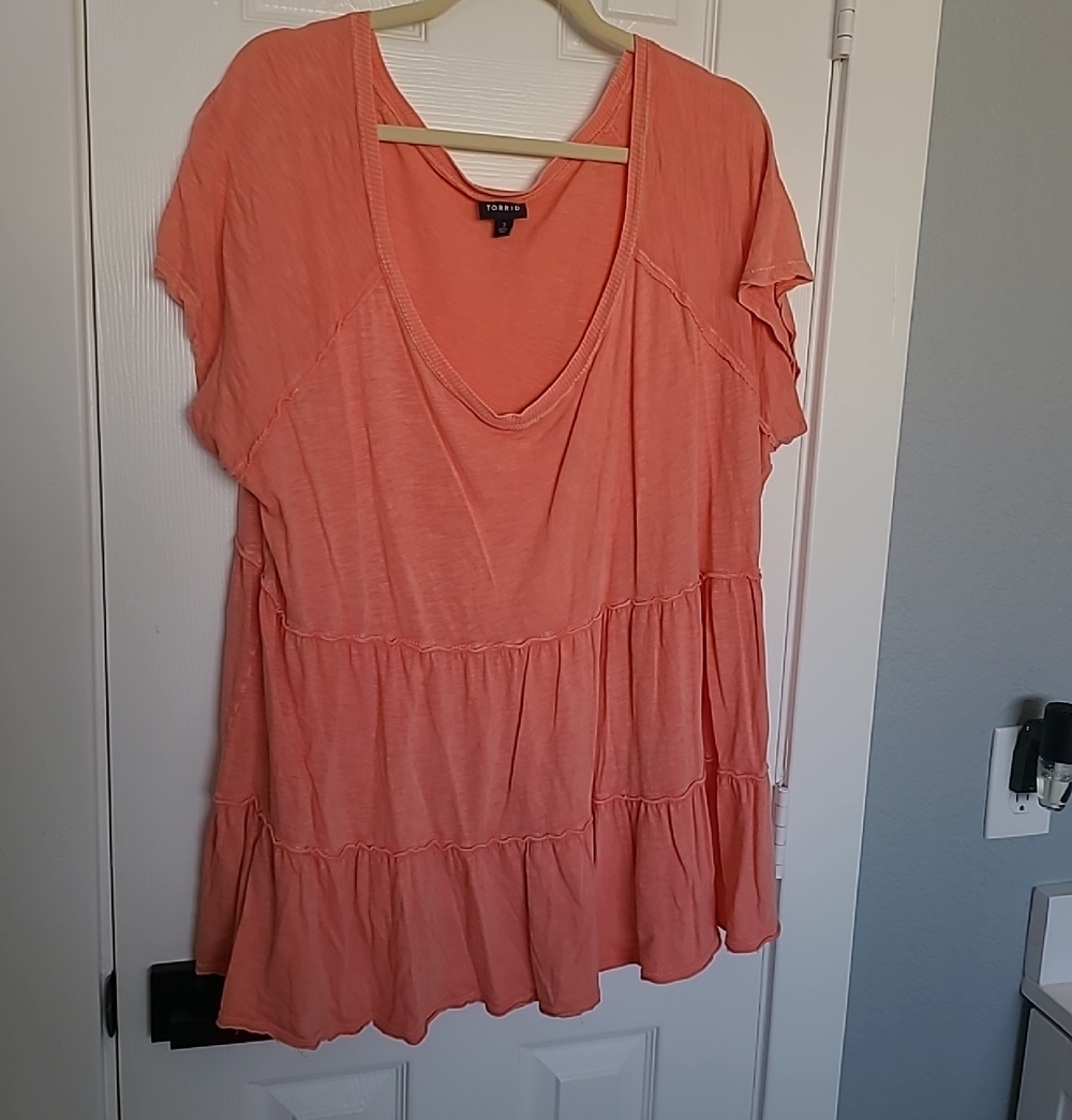 torrid Coral Tiered V-Neck Tunic Top